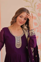 Joban Fashion Purple Georgette Sequence Embroidery Work Kurta Set | Grocsy