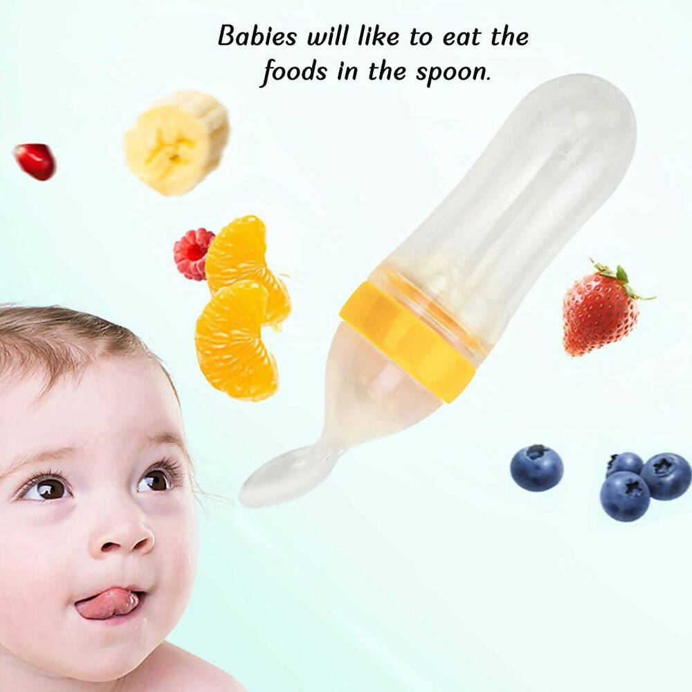 Safe-O-Kid Easy Squeezy Silicone Food Feeder Spoon (Soft Tip) Bottle- Yellow- 90mL | Grocsy