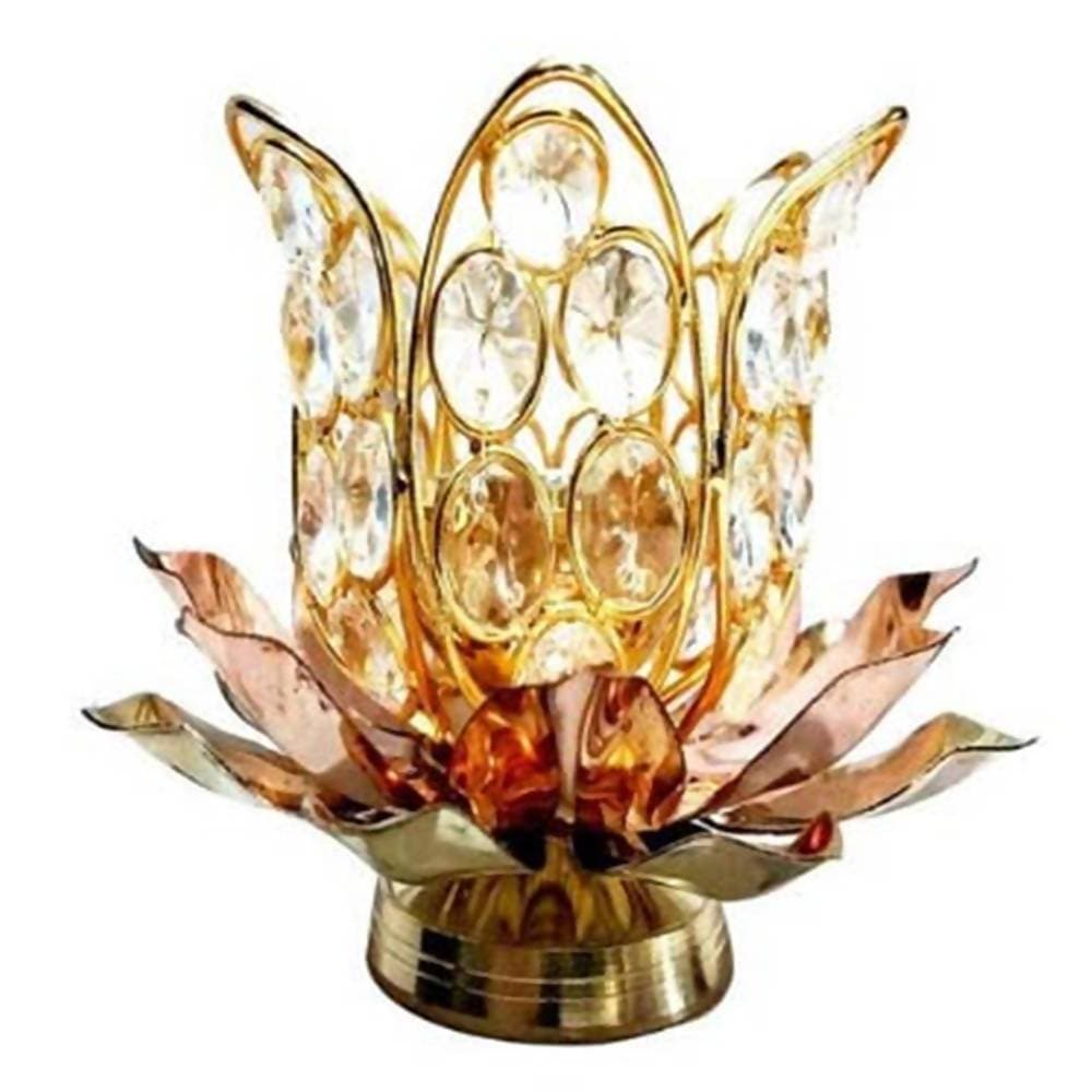 Puja N Pujari Brass Lotus Shape Crystal Akhand Diya | Grocsy