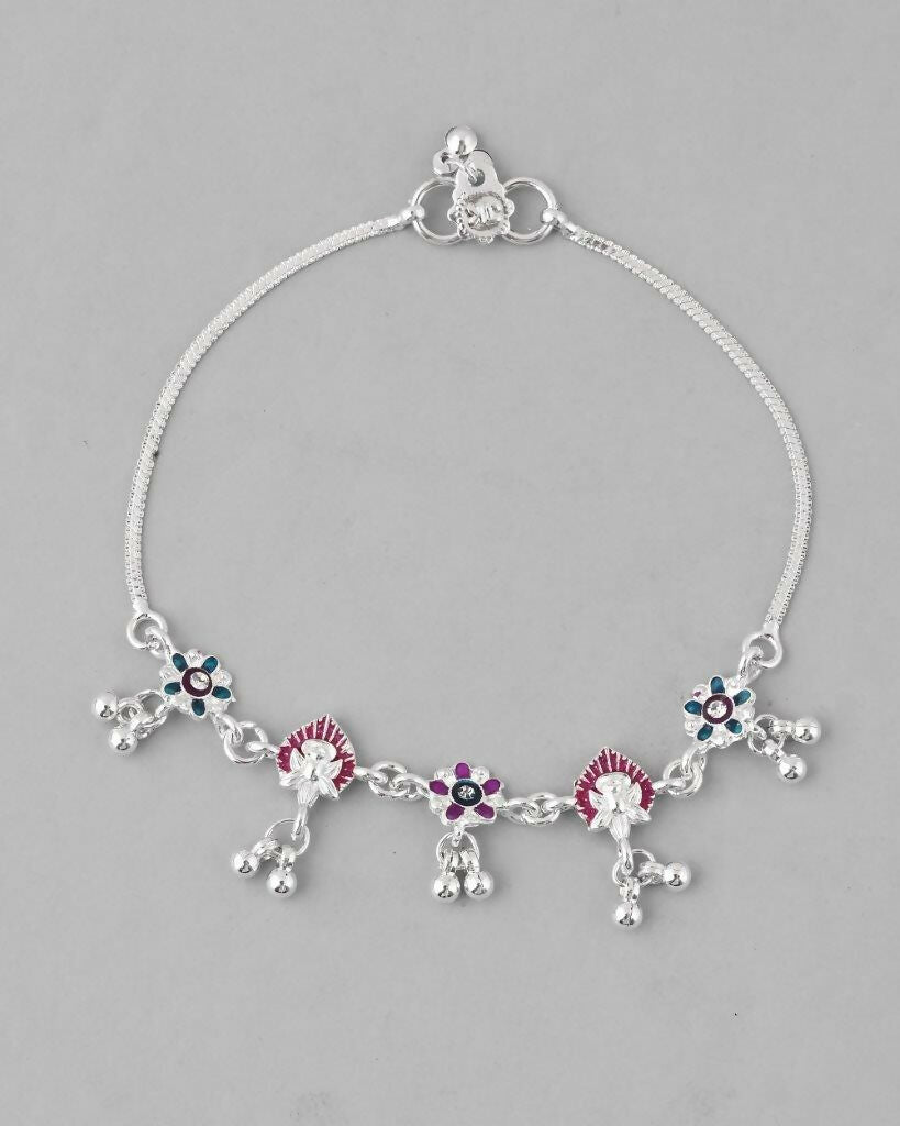 VOJ Set of 2 Silver Plated Designer Multi Color Anklet | Grocsy