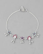 VOJ Set of 2 Silver Plated Designer Multi Color Anklet | Grocsy
