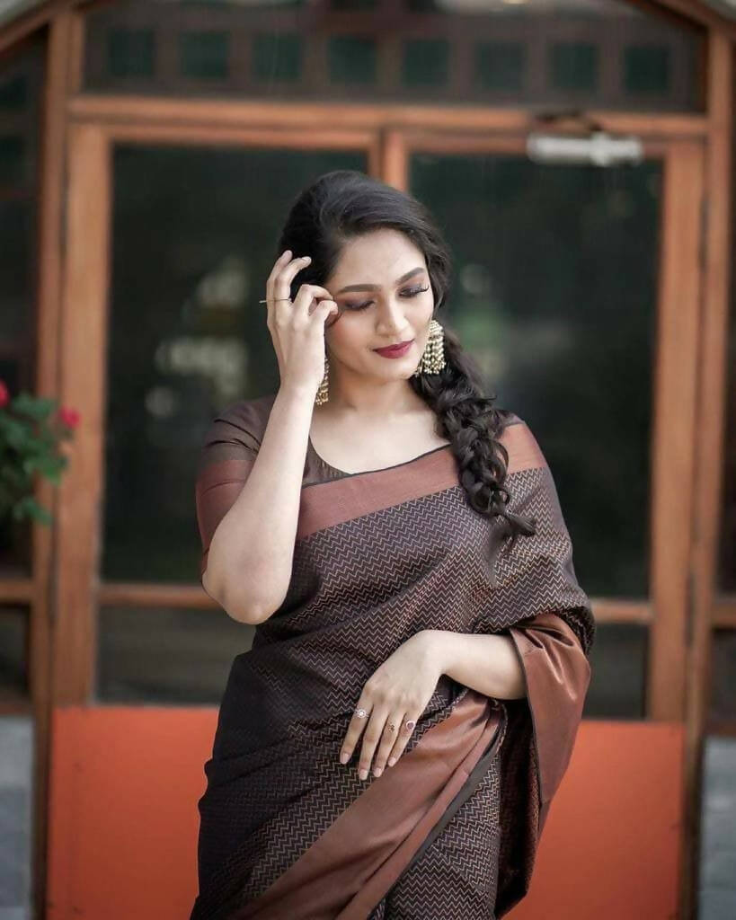DEIANA'S Beautiful Designer Golden zari Soft Lichi Silk Saree - Mehandi | Grocsy