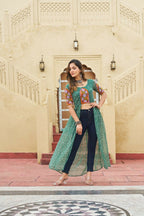 Vastranavya Green Navratri Special Kutchi Patch Work with Bandhani Printed Faux Georgette Kurti | Grocsy