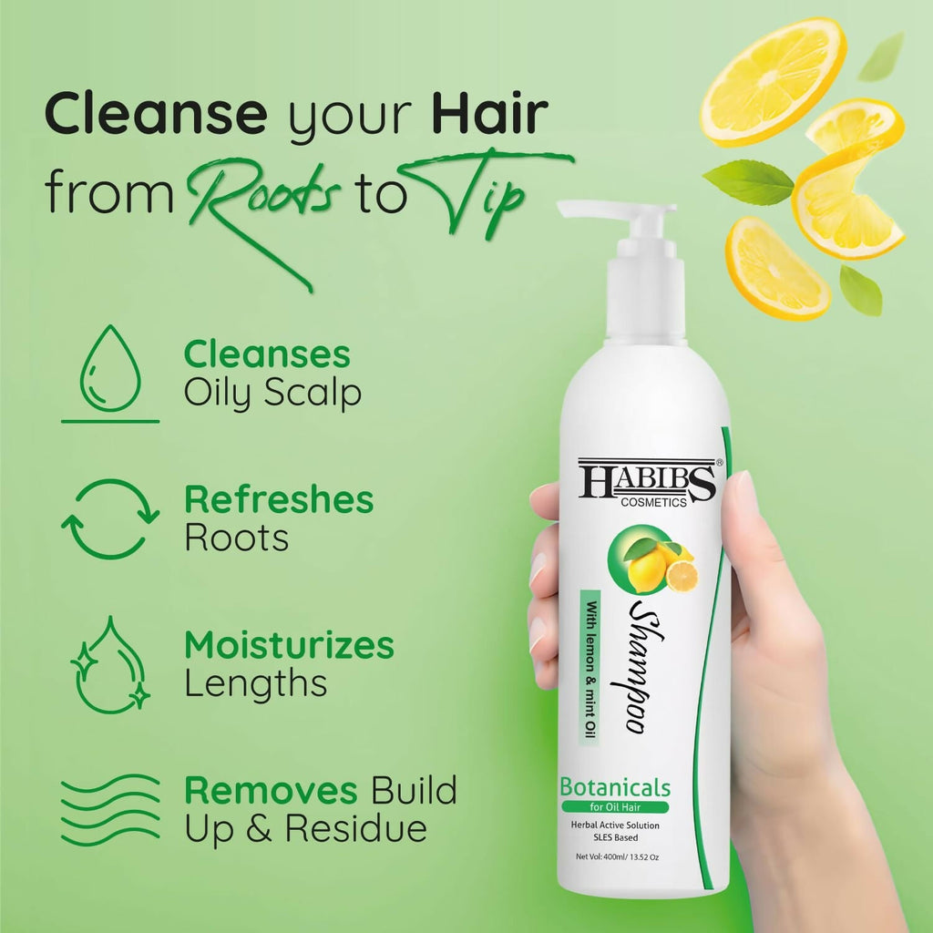 Habibs Professional Oil Control Shampoo For Oily Hair And Scalp Anti Dandruff With Natural Lemon & Mint Oil | Grocsy