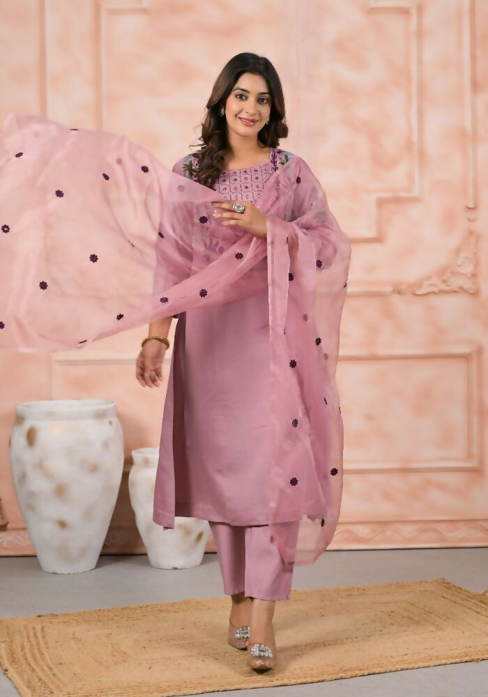 Ethnic Festive Wear Chanderi Slik Pink Stitched Suit With Dupatta - Anbazaar | Grocsy