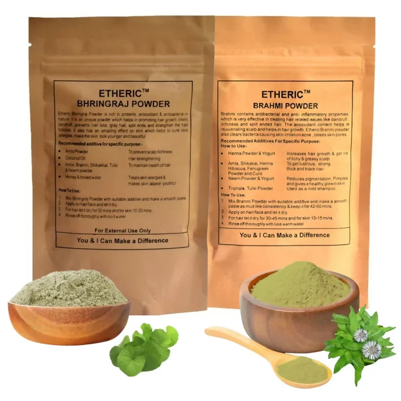 Etheric Brahmi & Bhringraj Powder Combo – Herbal Hair Growth & Hair Care Treatment | Grocsy