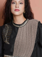 Women Republic Black Cotton Blended Set with Attached Drape | Grocsy