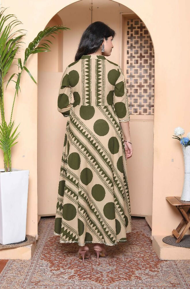 Miravan Women'S Polka Dot Printed Pure Cotton Anarkali Kurta With Dupatta | Grocsy