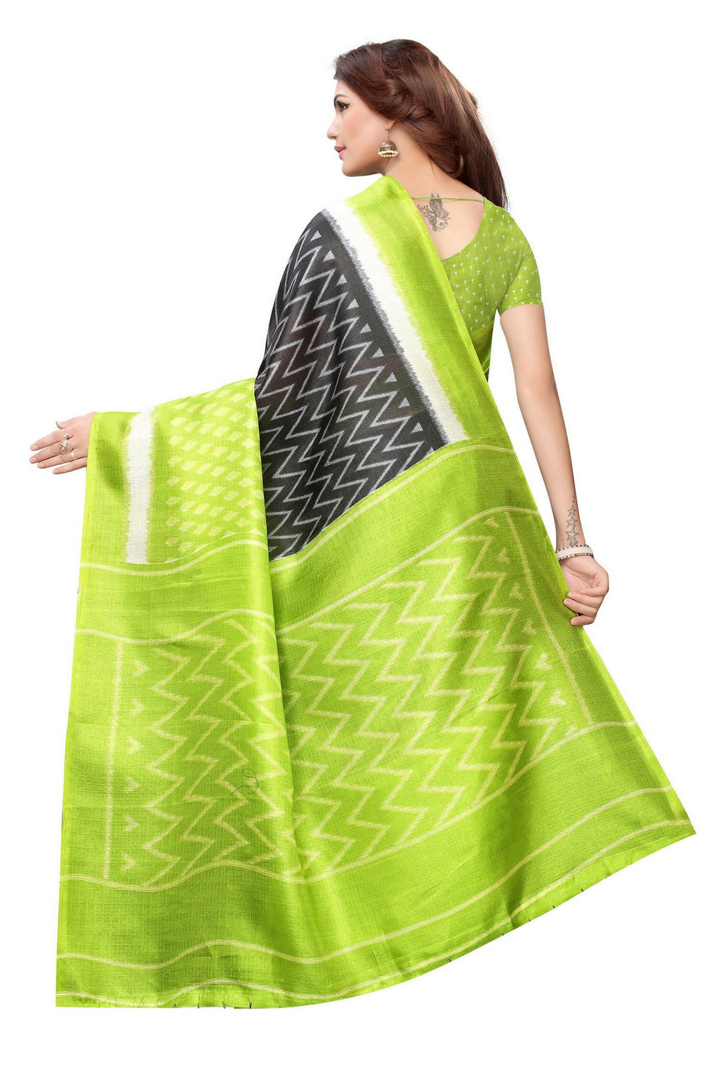 Vamika Mehandi Green Kalamkari With Jhalar Khadi Silk Saree | Grocsy