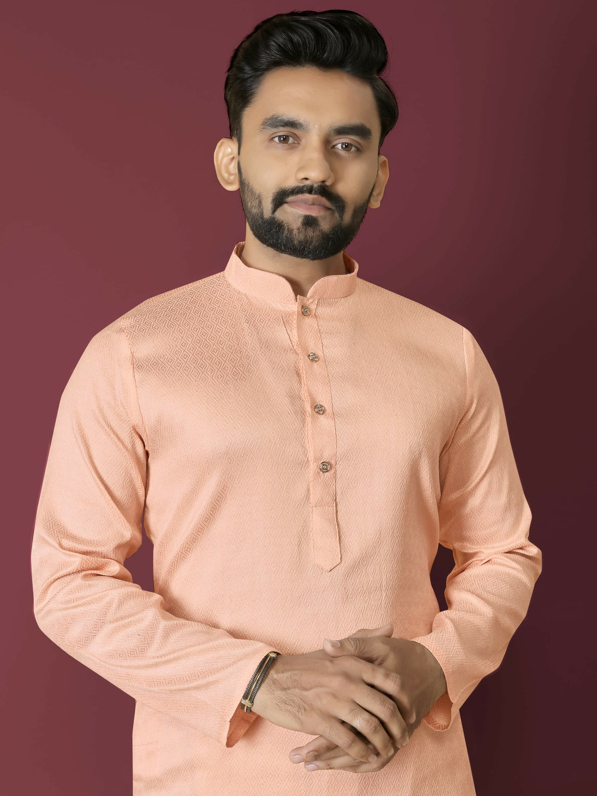 Anaita Orange Solid Soft Jacquard Silk Straight Kurta | Grocsy