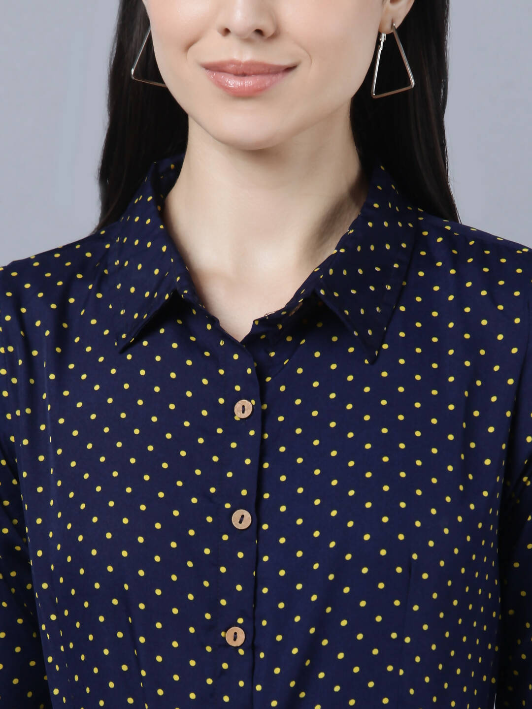 Myshka Women Navy Blue Yellow Printed Shirt Dress | Grocsy
