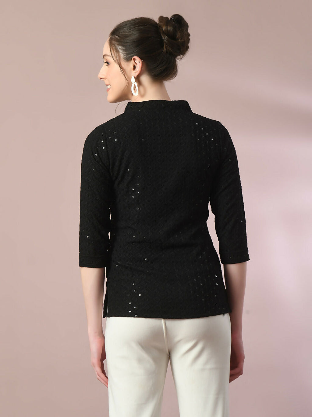 Myshka Women's Black Embellished Cotton Regular Party Tunic | Grocsy