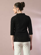 Myshka Women's Black Embellished Cotton Regular Party Tunic | Grocsy