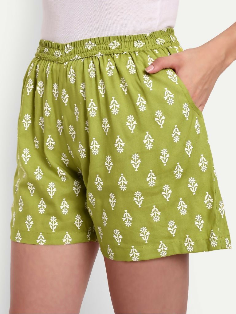 Alvano Printed Blue, Green Boxer Shorts, Night Shorts, Regular Shorts, Bermuda Shorts | Grocsy