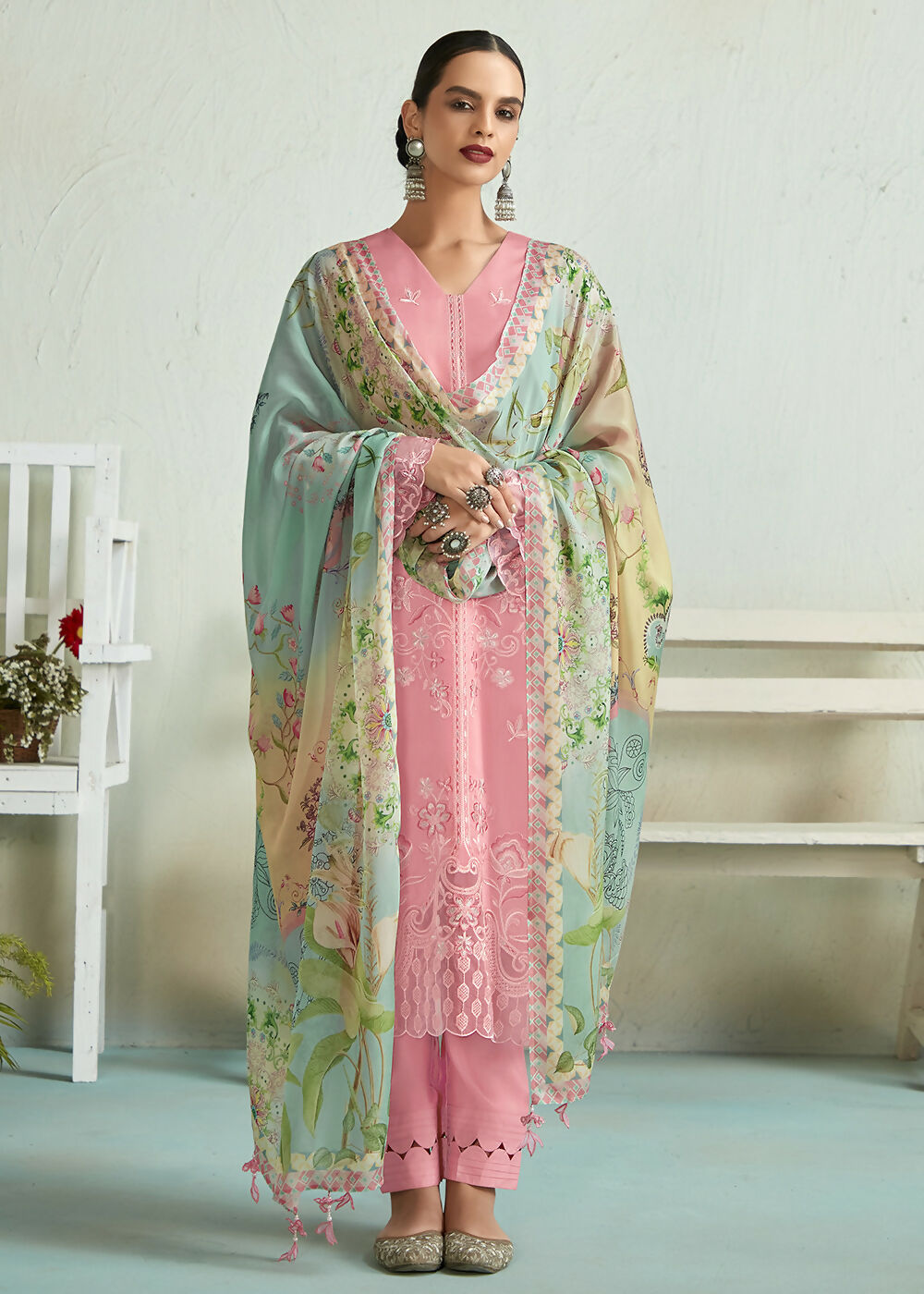 Pretty Pink Pure Muslin Resham Embroidered Salwar Suit - Emponline | Grocsy