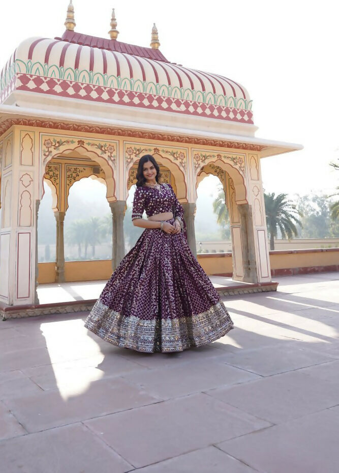 Lorenvalley Purple Pure Viscose Jacquard With Embroidered Sequins work Lehenga Choli | Grocsy