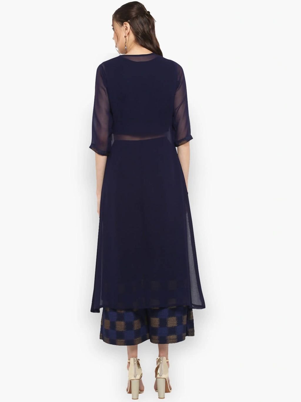 Janasya Women Navy Blue Printed Top with Palazzos | Grocsy