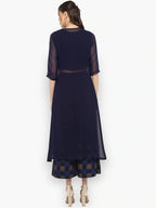 Janasya Women Navy Blue Printed Top with Palazzos | Grocsy