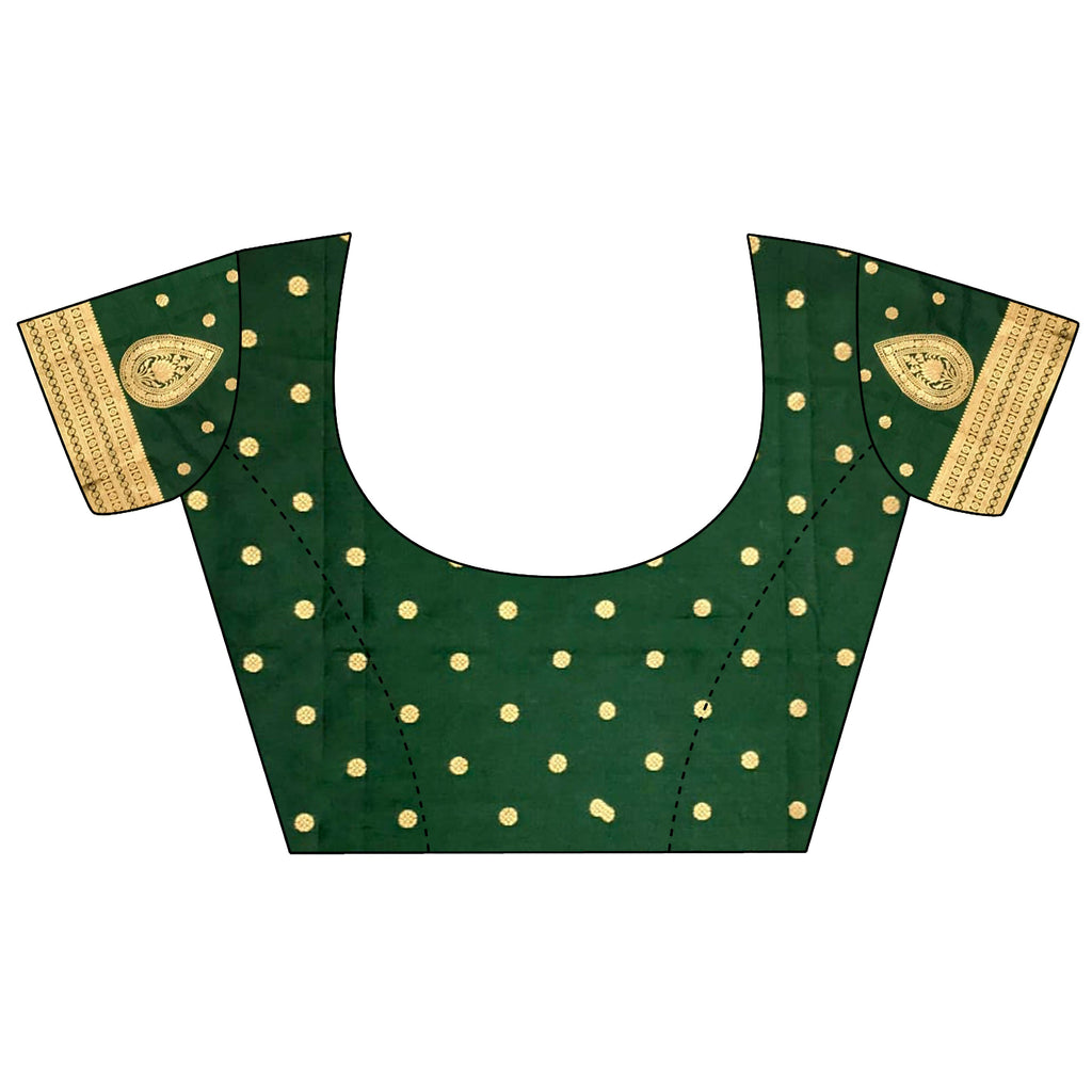 Joban Fashion Bottle Green Motifs Zari Weaving Soft Silk Banarasi Saree | Grocsy