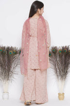 Little Bansi Floral Shiffli Kurta With Plazzo And Dupatta - Brown | Grocsy