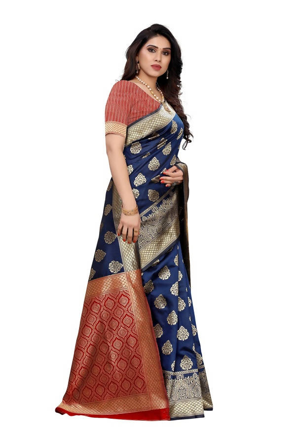 Vamika Banarasi Jacquard Weaving Blue Saree (Dangal Blue) | Grocsy