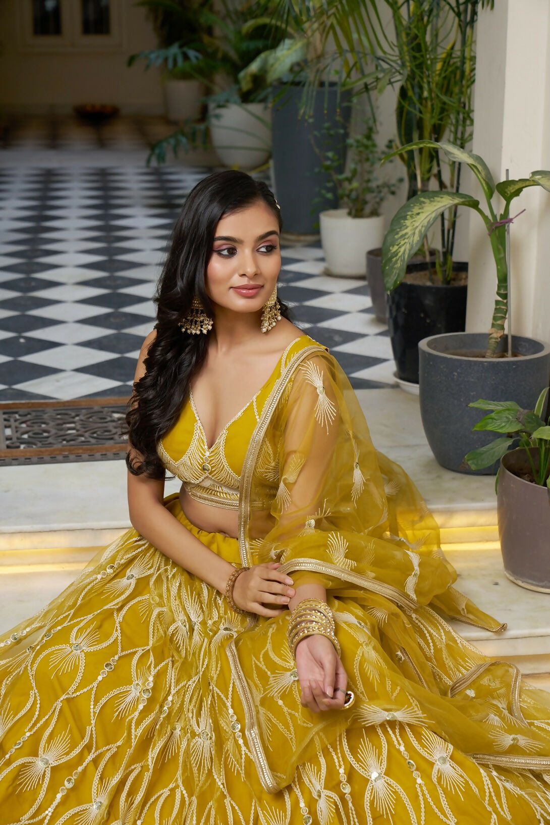 Eilara Glamorous Mustard Yellow Butterfly Net With Tone To Tone Thread And Sequence Embroidered Work Lehenga Choli For Wedding | Grocsy