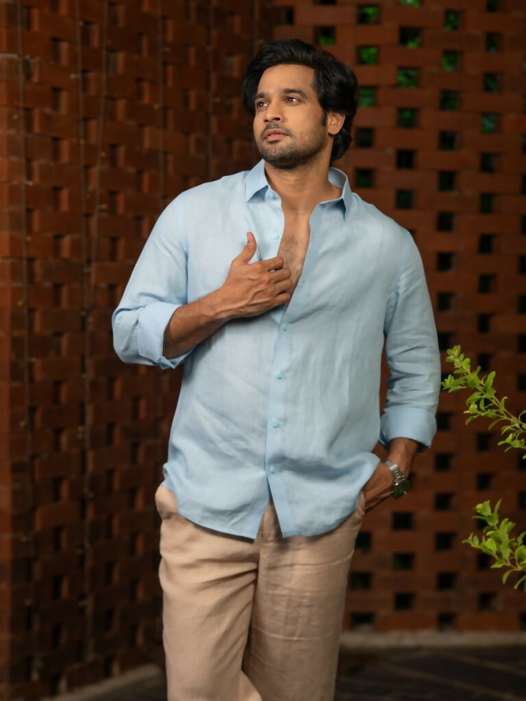 Linen Sky Blue Pearl Drift Shirt By Hilo Design | Grocsy
