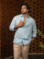 Linen Sky Blue Pearl Drift Shirt By Hilo Design | Grocsy