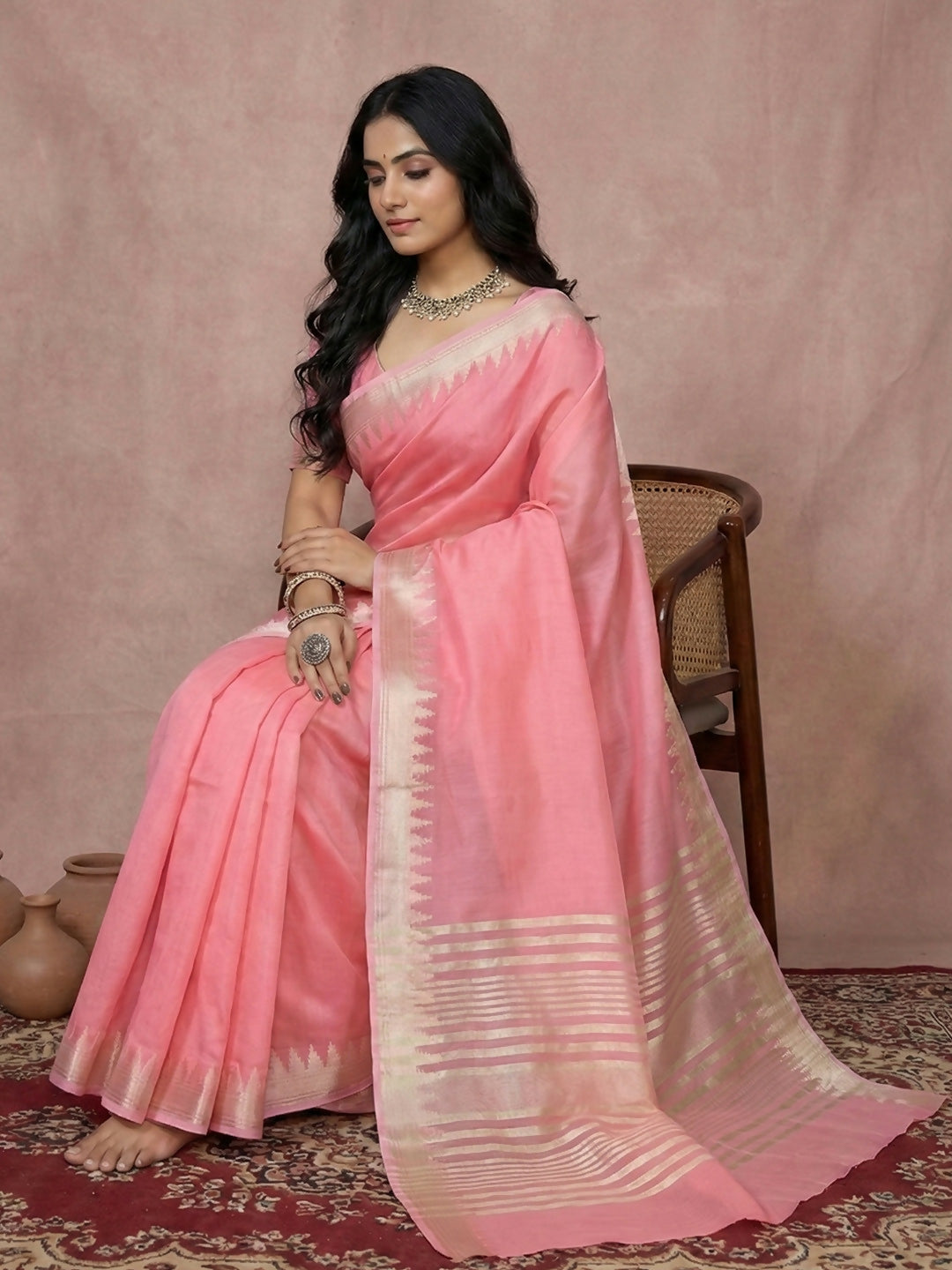 Shree Shyam Fashion Coral Pink Cotton Saree | Grocsy