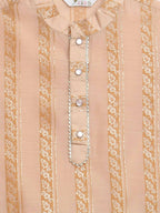 Ahalyaa Beige Chanderi Gold Foil Print Kids Kurta Churidar Set For Boys | Grocsy