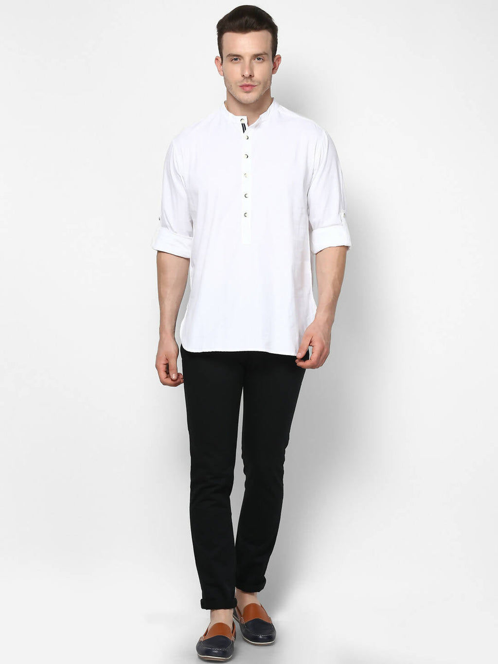 Even Apparels Band Collar White Color Pure Cotton Men's Kurta | Grocsy