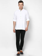 Even Apparels Band Collar White Color Pure Cotton Men's Kurta | Grocsy