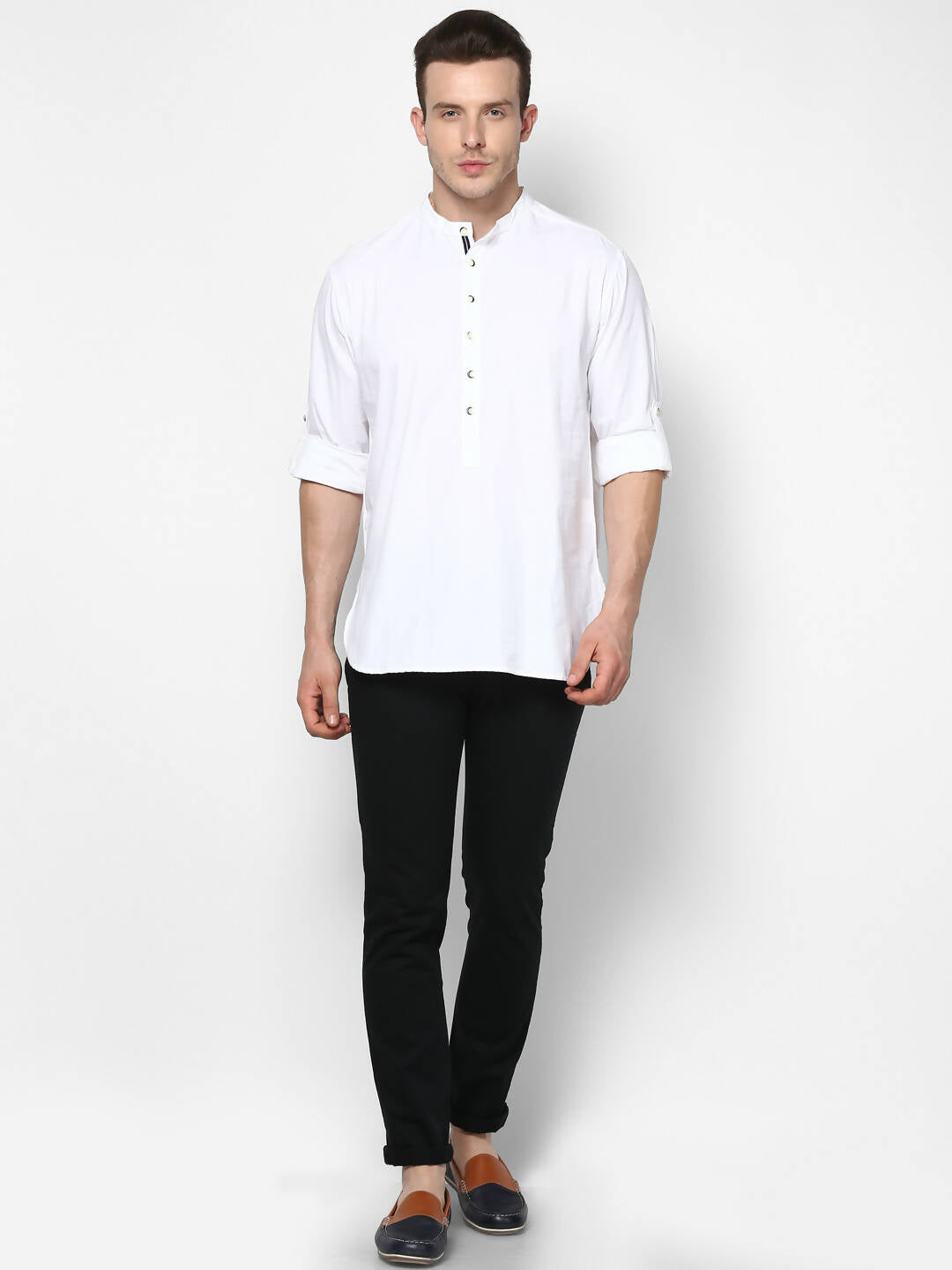 Even Apparels Band Collar White Color Pure Cotton Men's Kurta | Grocsy