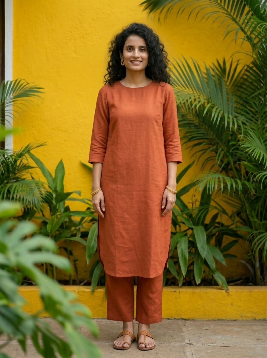 Gharana India Aira Rust Orange Cotton Co-ord Set | Grocsy