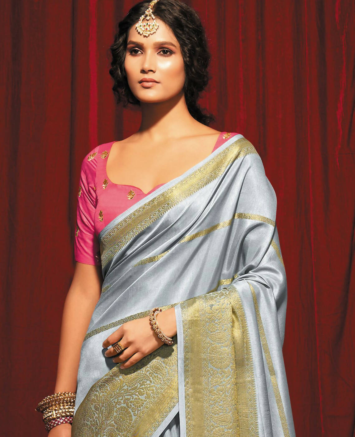 Grey Silk Striped Pattern Saree With Unstitched Blouse Piece - Zyanya | Grocsy