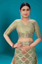 Pista Soft Organza Woven Design Saree with Unstitched Blouse Piece - Zaara | Grocsy