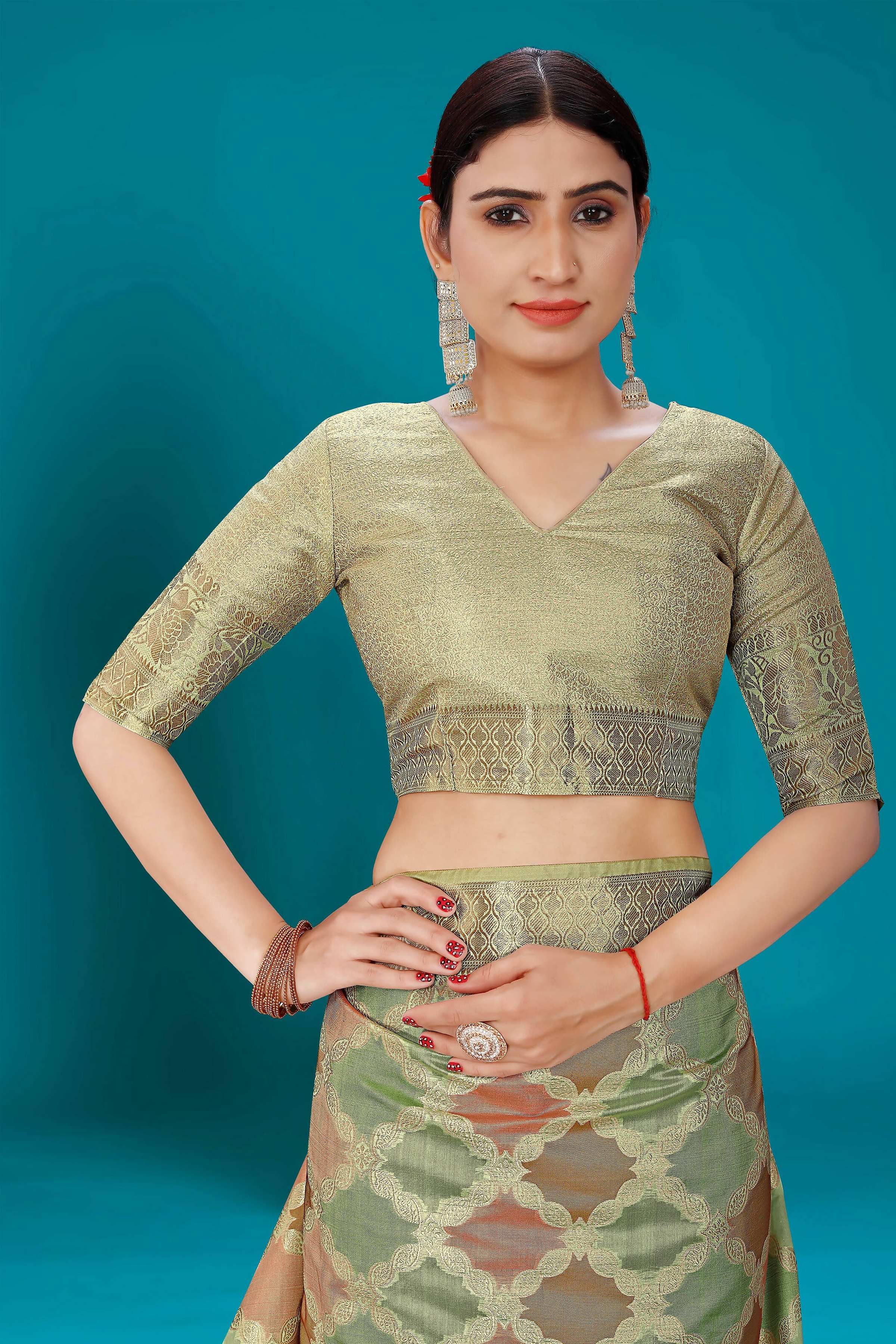 Pista Soft Organza Woven Design Saree with Unstitched Blouse Piece - Zaara | Grocsy