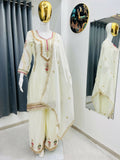 Teeya Creation Cream Color Chinon Silk Party Wear Trending Palazzo Set | Grocsy
