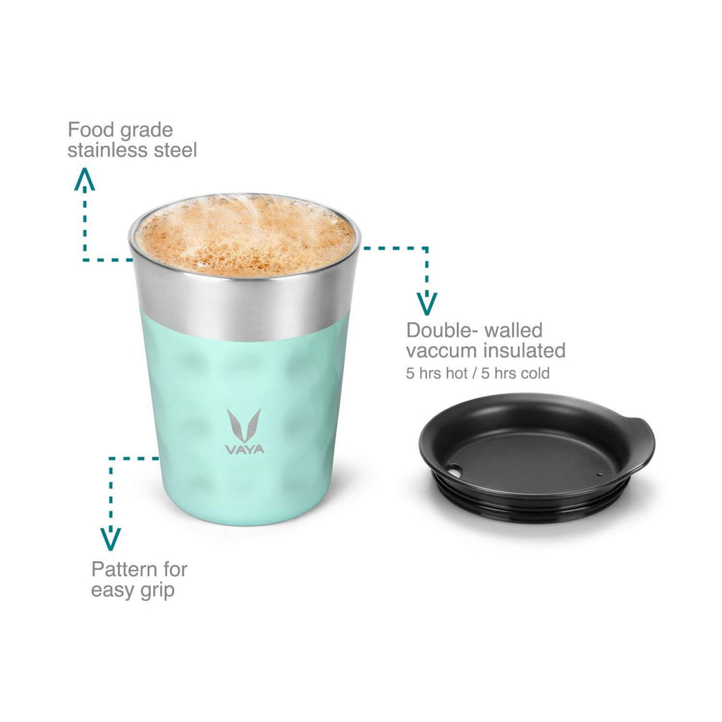 Vaya Popcup Insulated Coffee Mug Tumbler With Lid - 250 ml (Cool Cyan) | Grocsy