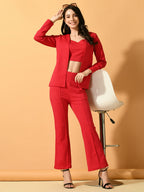 Myshka Women's Pink Solid Coat With Trousers | Grocsy