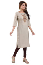Snehal Creations Boastful Beige Color Casual Cotton Ladies Kurti With Embroidery | Grocsy