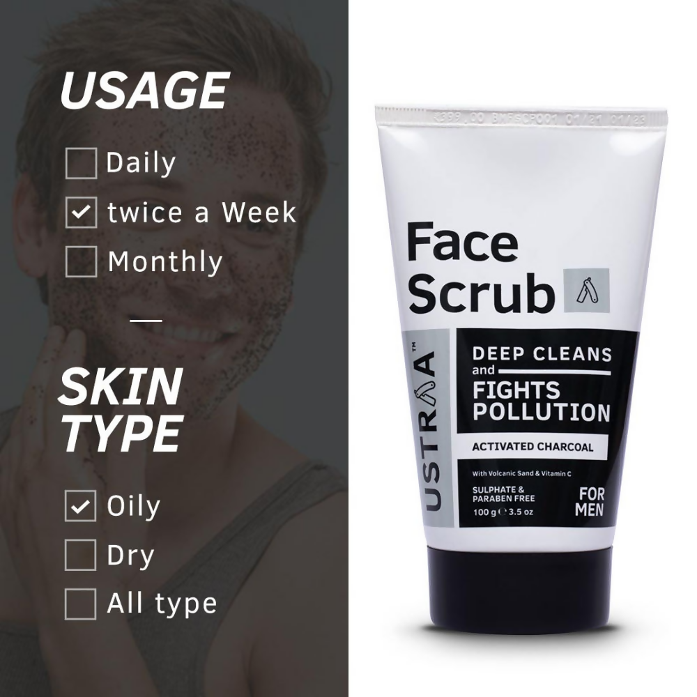 Ustraa Activated Charcoal Face Scrub For Men | Grocsy