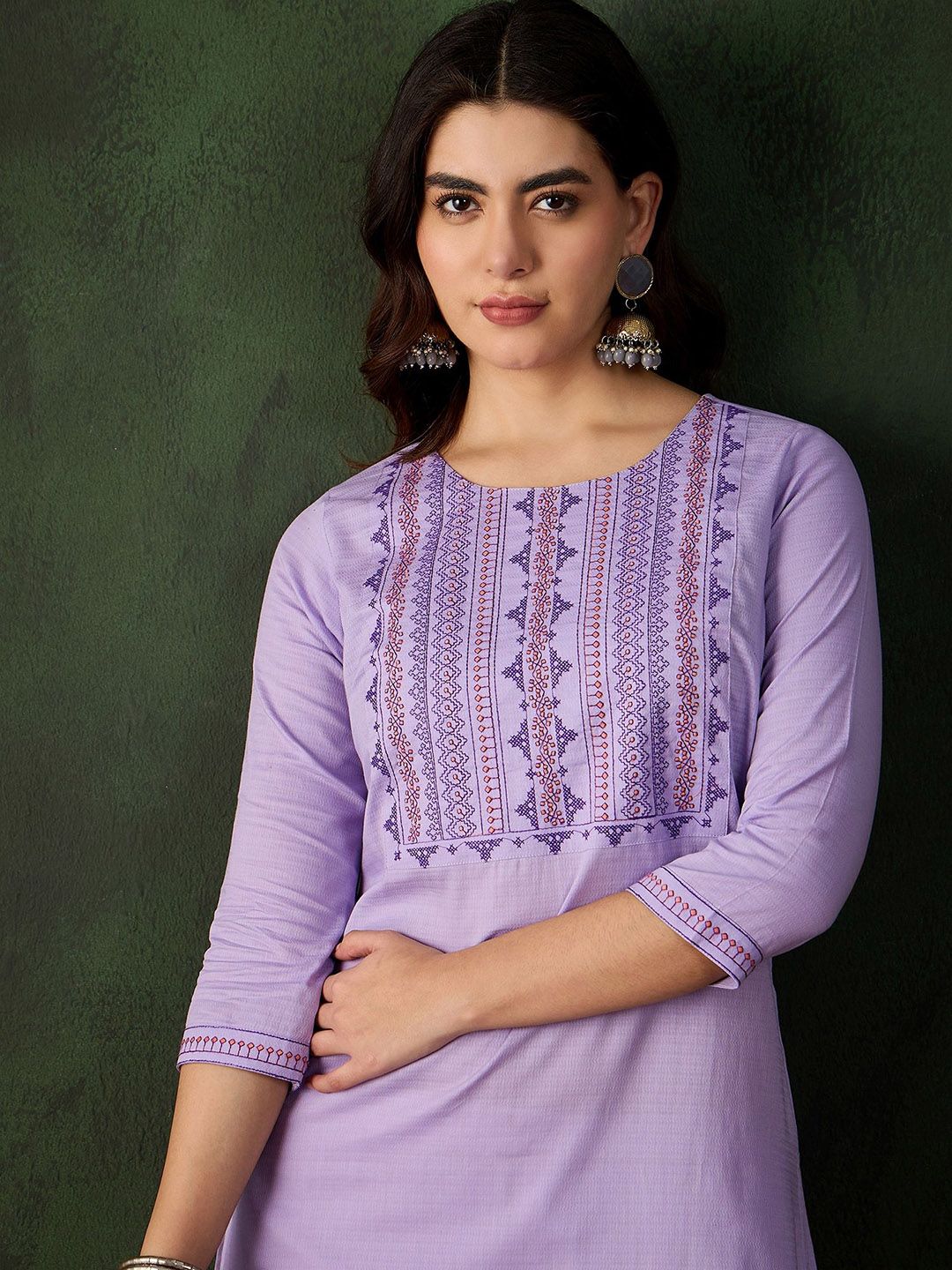 Sangria Embroidered Pure Cotton Straight Kurta | Grocsy
