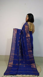 Exclusive Collection Beautiful Blue Cotton Silk Woven Handloom Saree With Running Blouse Piece | Grocsy