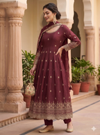 Teeya Creation Womens New Regal Maroon Embroidered Anarkali Gown Set | Grocsy