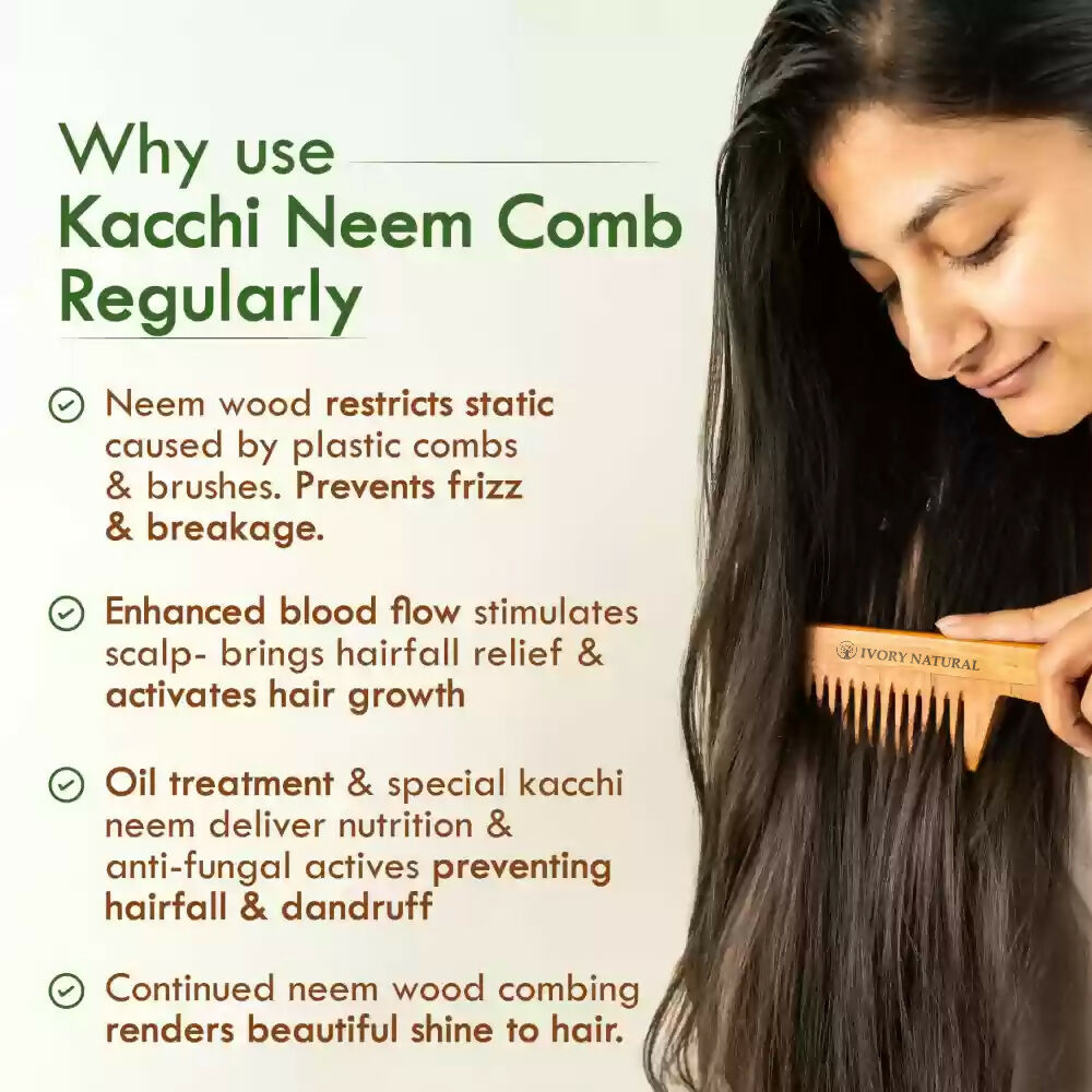Ivory Natural Beard Kacchi Neem Wooden Comb - Natural Grooming For Beard | Grocsy