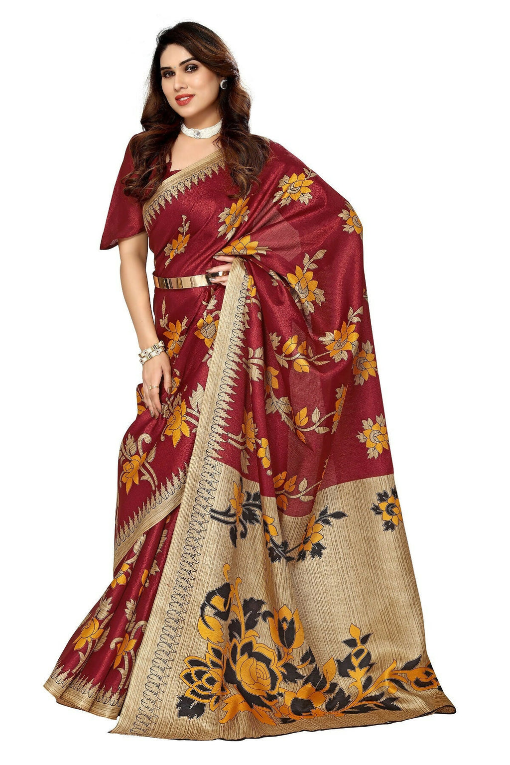 Vamika maroon Printed Art Silk Saree | Grocsy