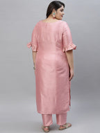Sztori V-Neck Bell Sleeves Straight Kurta With Trousers | Grocsy
