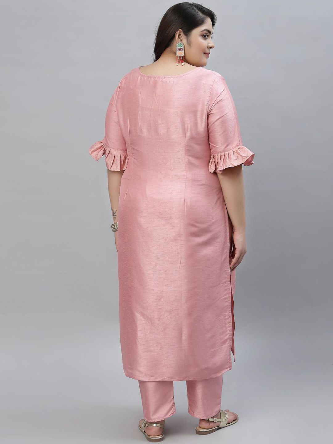 Sztori V-Neck Bell Sleeves Straight Kurta With Trousers | Grocsy