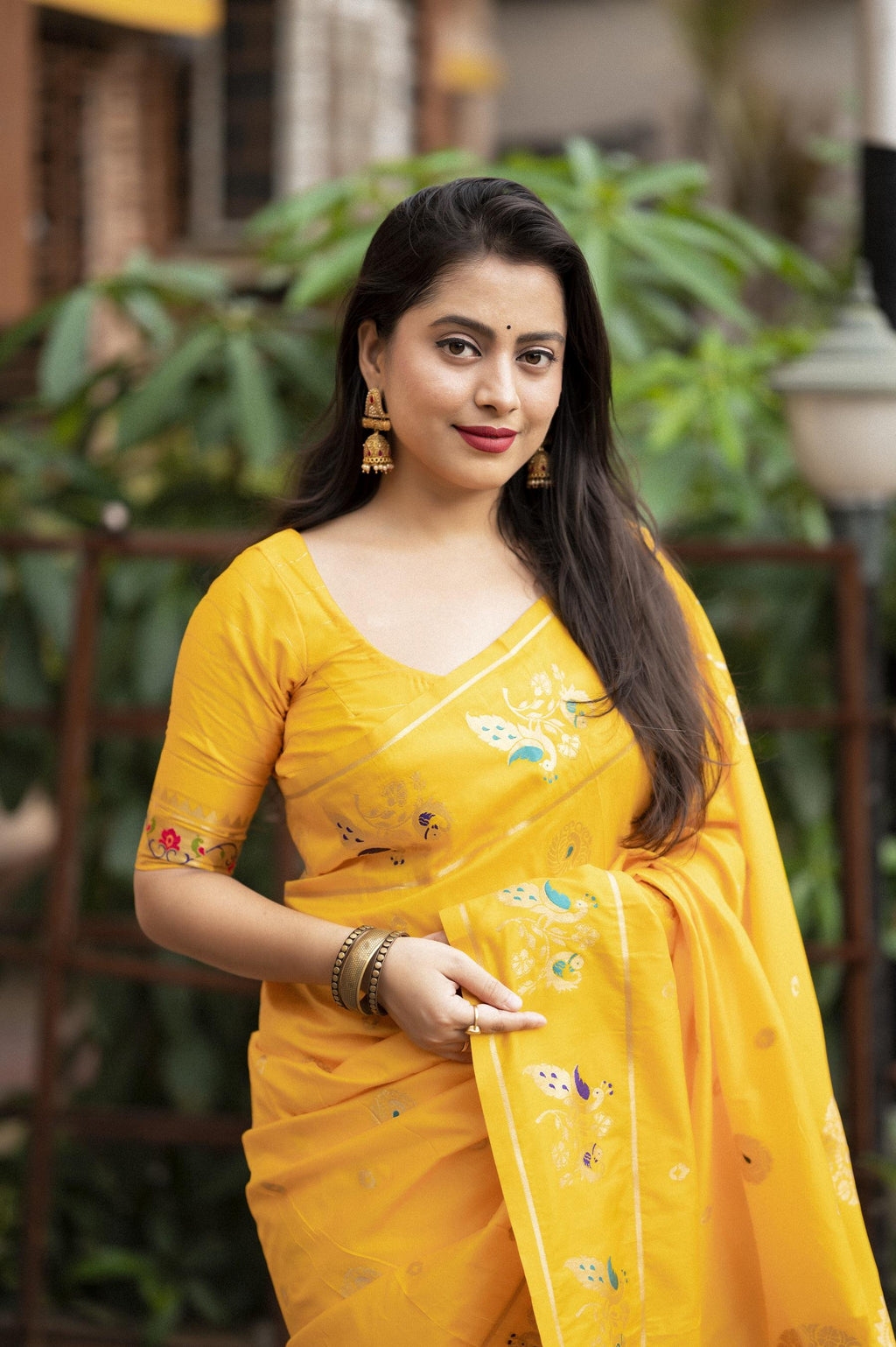 Yellow Pure Silk Woven Design Saree with Unstitched Blouse - A2M | Grocsy